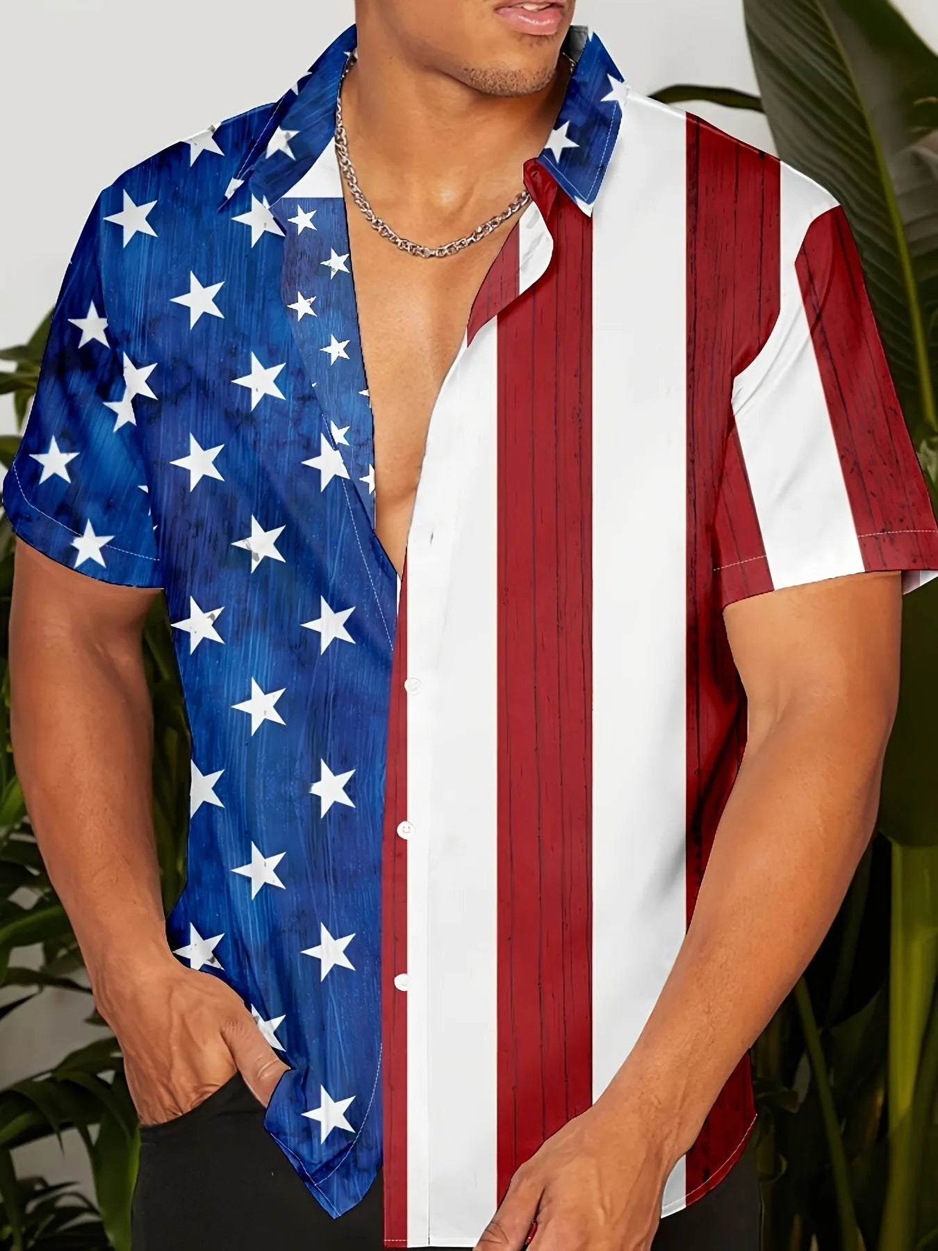 Men's 3D printed floral pattern short sleeve shirt in loose cardigan style