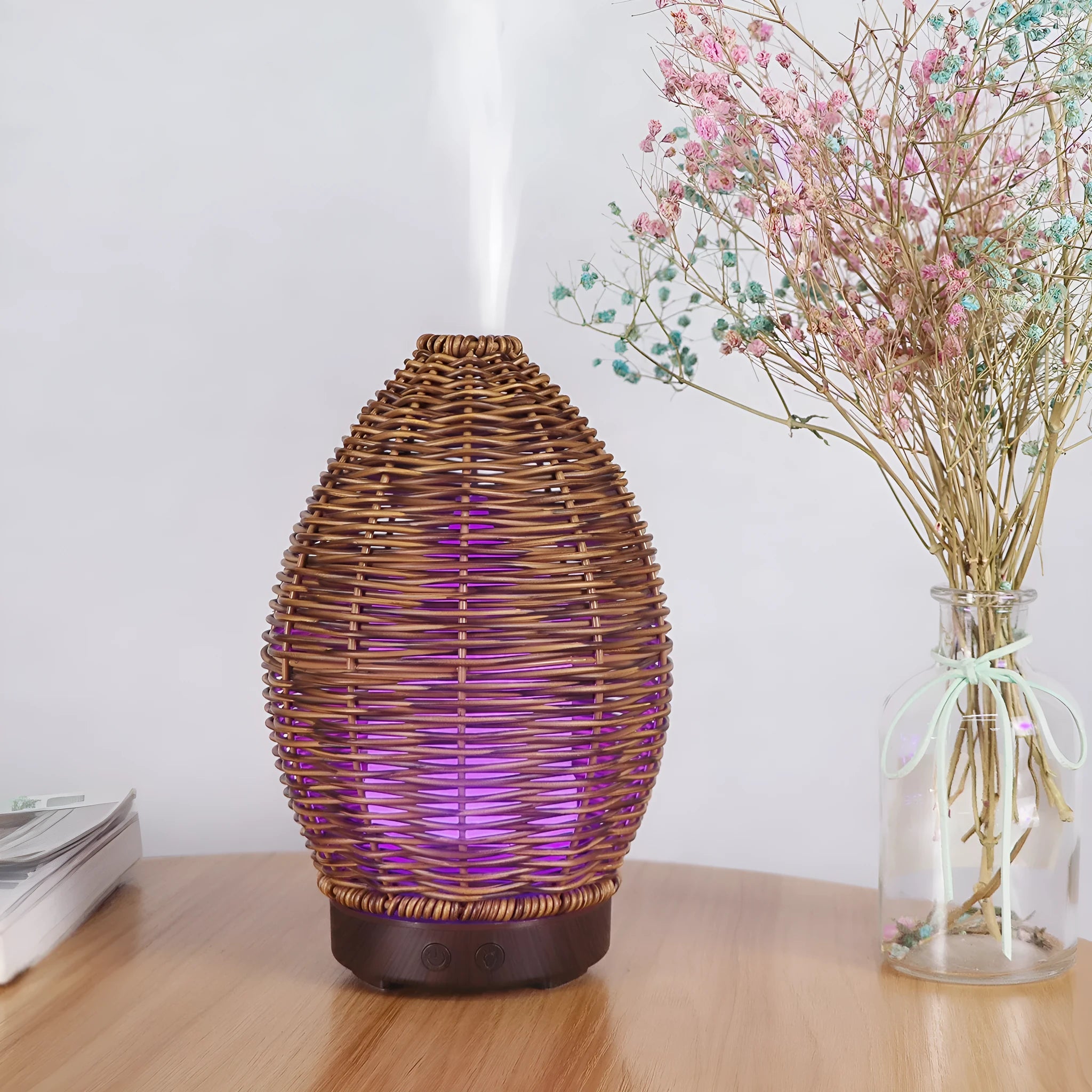 Light wood grain hollow rattan aroma diffuser with UK plug for essential oils