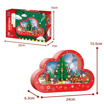 Christmas-themed building block lamp with mirror frame and soft lighting