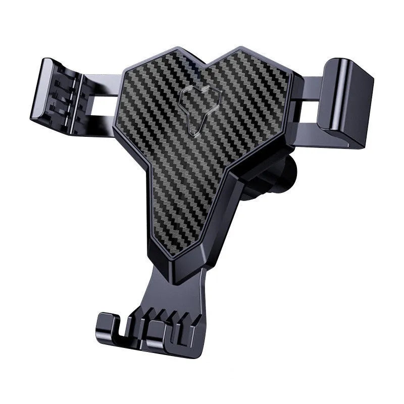 Carbon fibre car phone holder with telescopic arm and 360-degree rotation mounted on dashboard