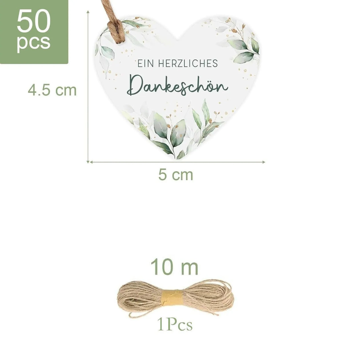 Pack of 50 floral heart-shaped paper gift tags in two colour styles for parties and weddings.