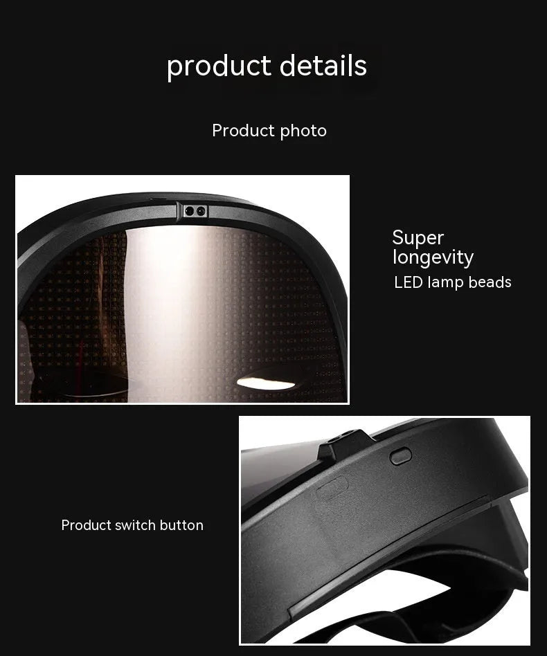 Avengers-themed electronic LED face mask with multi-colour changing lights on display.