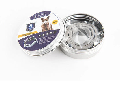 Adjustable insect repellent collar for cats and dogs, made with natural plant-based ingredients to provide up to 8 months of pest protection