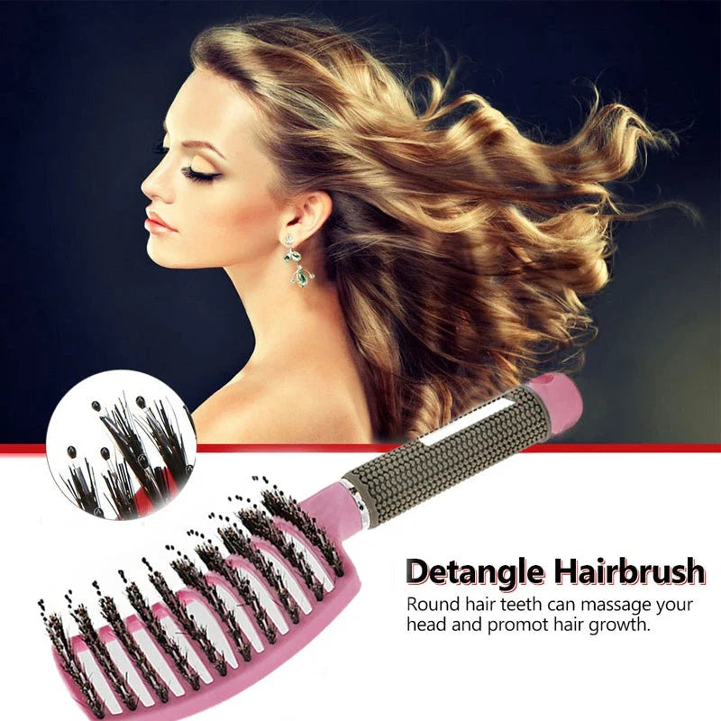 Detangling hairbrush with bristle and nylon teeth for effortless hair management and scalp massage