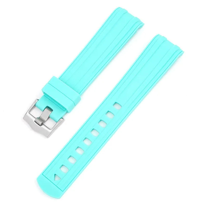 20mm wide watch strap in multiple colours featuring a silver-toned buckle.
