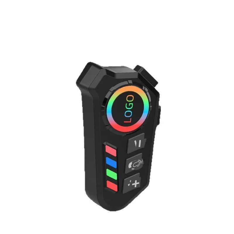 Motorcycle helmet Bluetooth headset with 10 metre range, 8 hour battery, PC ABS build, microphone, and mounting accessories