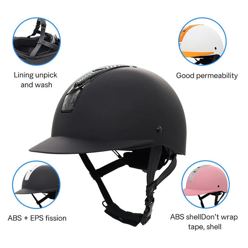 Super light summer equestrian helmet in bright black colour with ABS EPS construction for horse riding protection