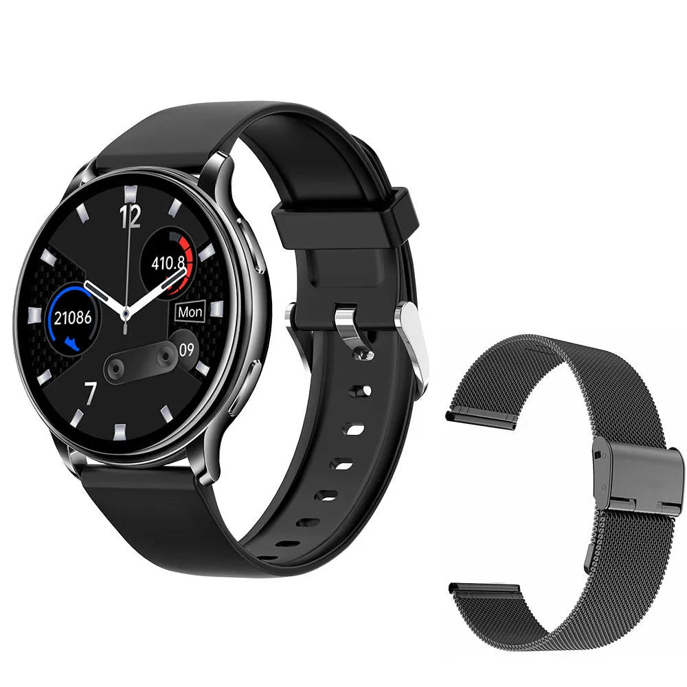 Smart couple watch with round screen, silicone strap, aluminium alloy case, available in Black, Grey and Pink