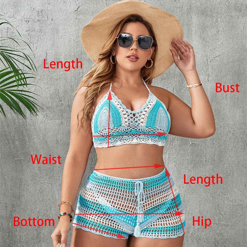 Women's blue hollow out strap split swimsuit for swimming and wading activities