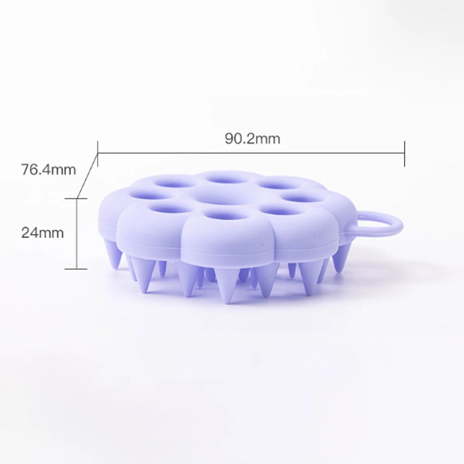 Silicone pet grooming brush in multiple colours for dogs and cats, showing flexible bristles.