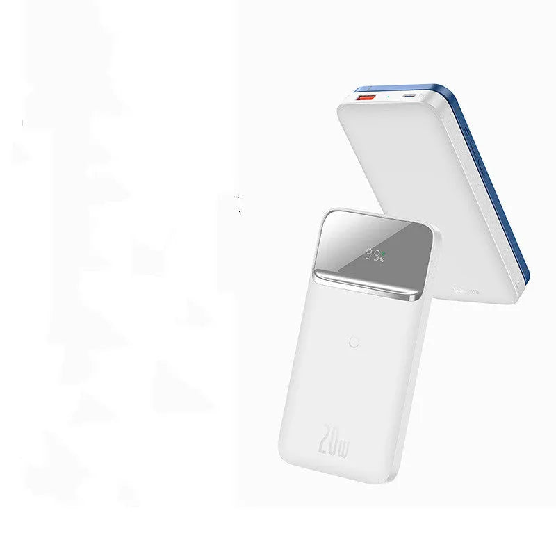MagSafe magnetic wireless power bank with LCD display in blue or white colour options