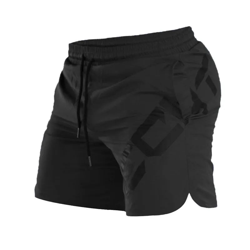 Men's elastic thin training running shorts in quick-drying nylon blend fabric, knee length design in black colour