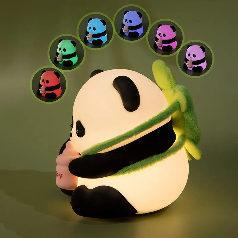 Panda silicone pat lamp with colourful light options measuring 98 × 102.29 × 104mm