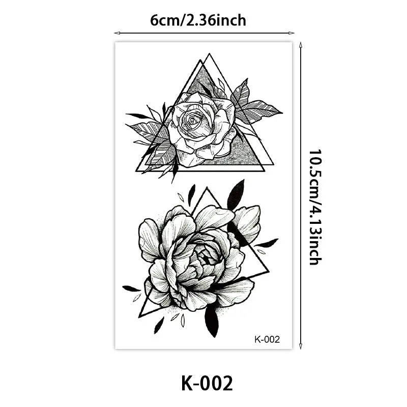 Temporary tattoo sticker sheet with English letters and flowers, 60x105mm, water transfer printing