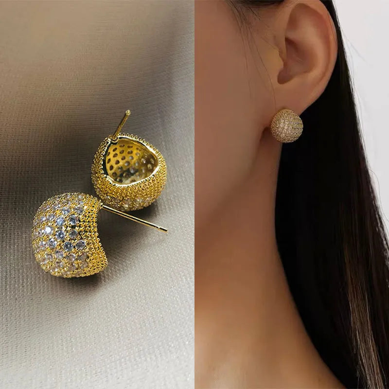 Geometric drop earrings with full diamond little golden beans design in gold and white colours