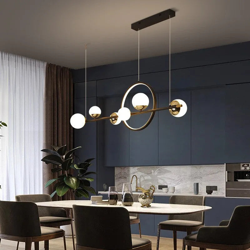 Nordic creative long chandelier 112cm width 6-light iron acrylic silica gel ceiling light for dining room