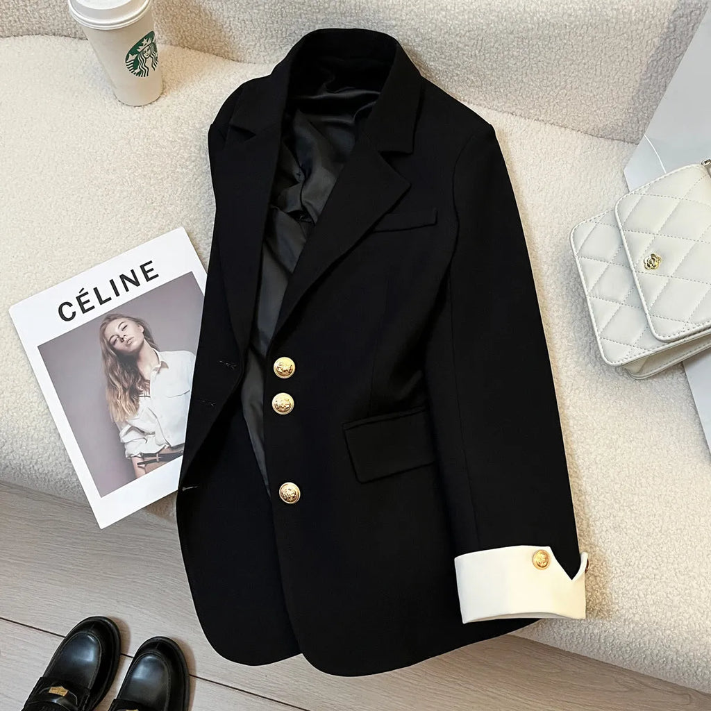 Korean-style women's polyester coat in milky white with medium length, loose fit, long sleeves and pockets
