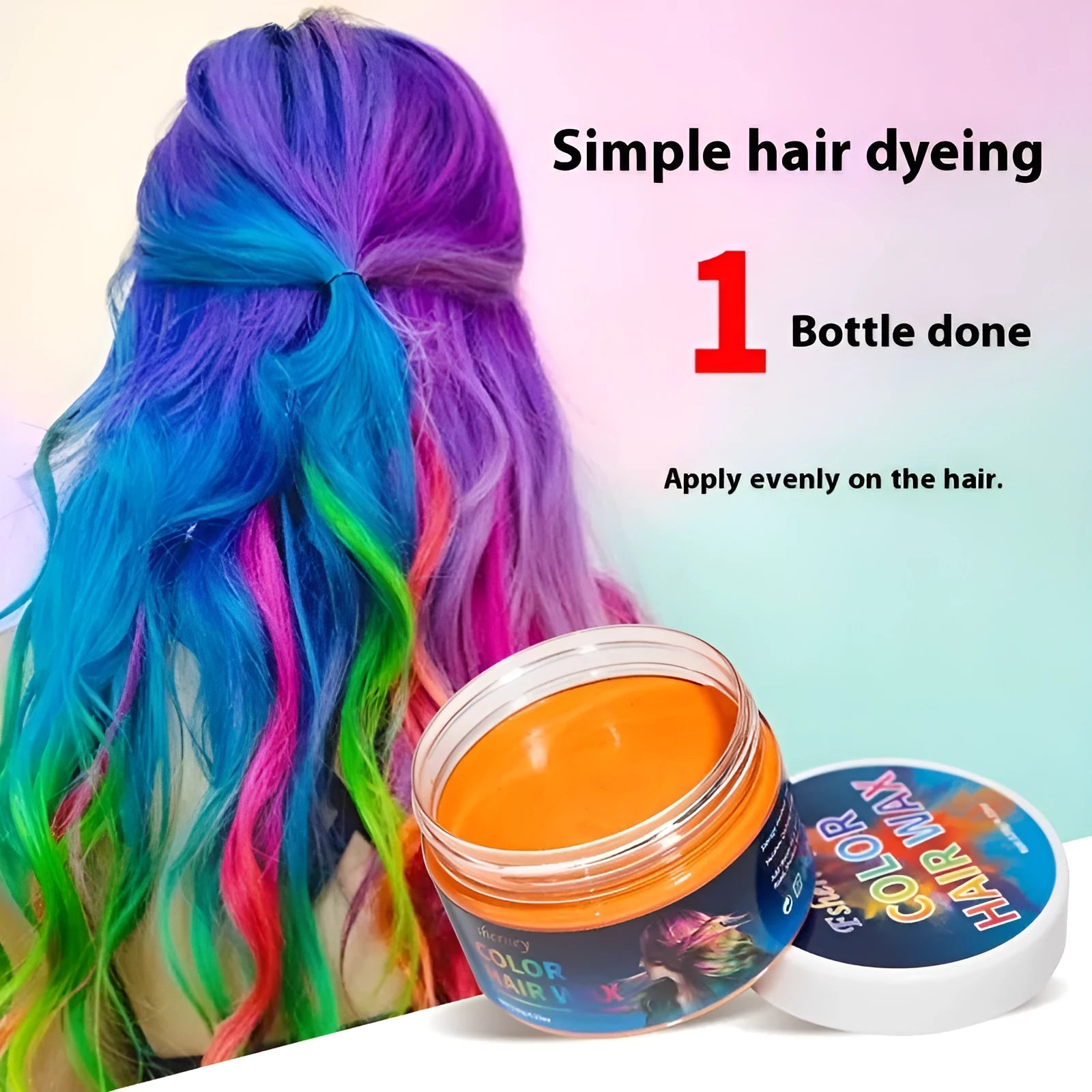 120g hair styling clay pot in one of nine colours: white, orange, red, yellow, blue, green, purple, rose, or granny grey