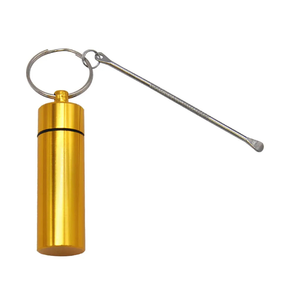 Aluminum portable medicine storage box with spoon and keychain in multiple colour options