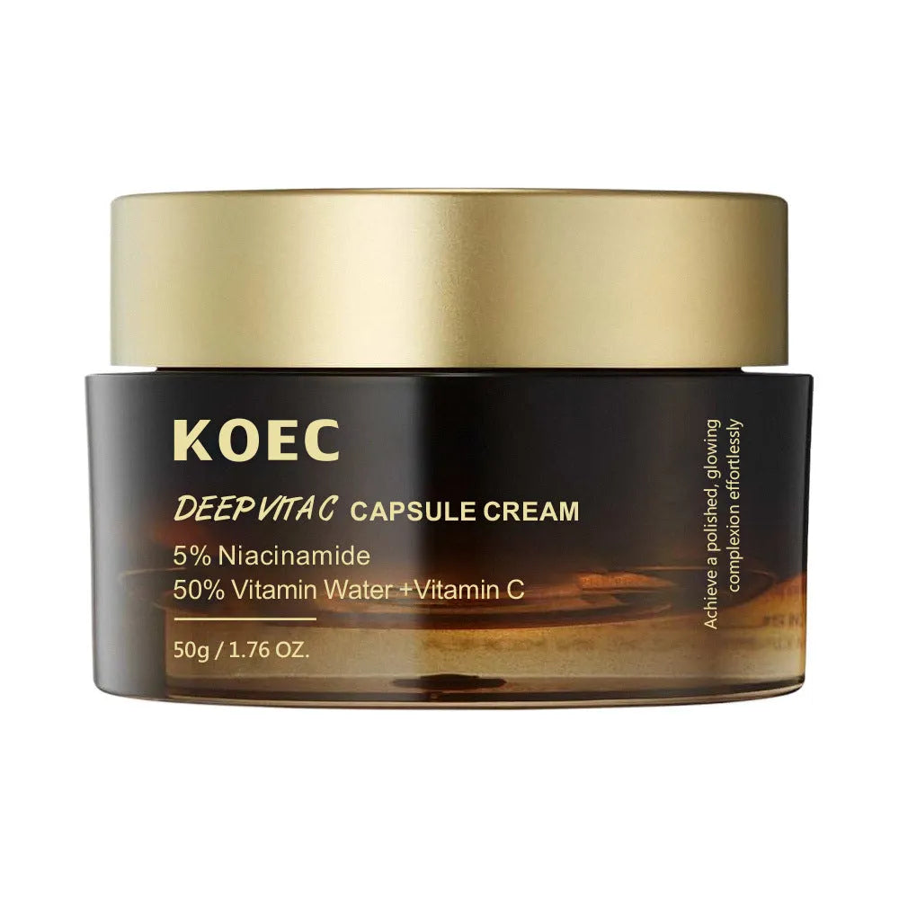 KOEC Collagen Facial Skin Care Cream in a white jar with red and white label, featuring Vitamin C Filling Cream specification.