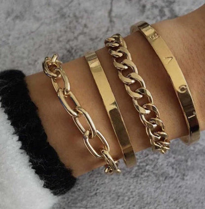 C-Shaped Hollow Chain Bracelet Set in gold and silver colors, showcasing a modern and elegant design