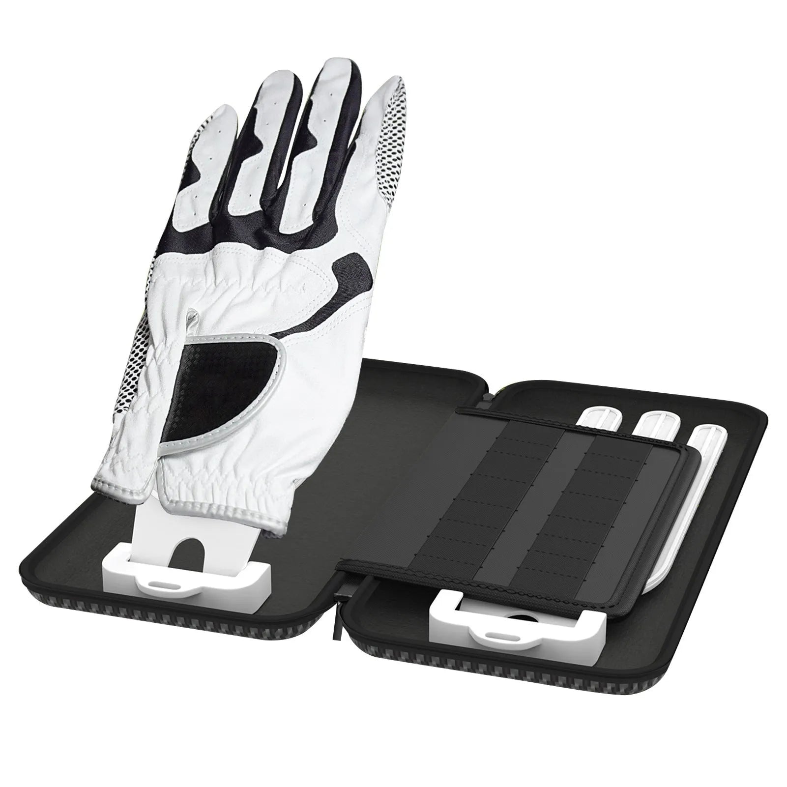 Silver grey golf double glove storage bag with two attachment brackets for markers.