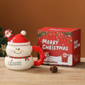 Christmas ceramic cartoon snowman water cup with 400ml capacity, round shape, 8.5cm height