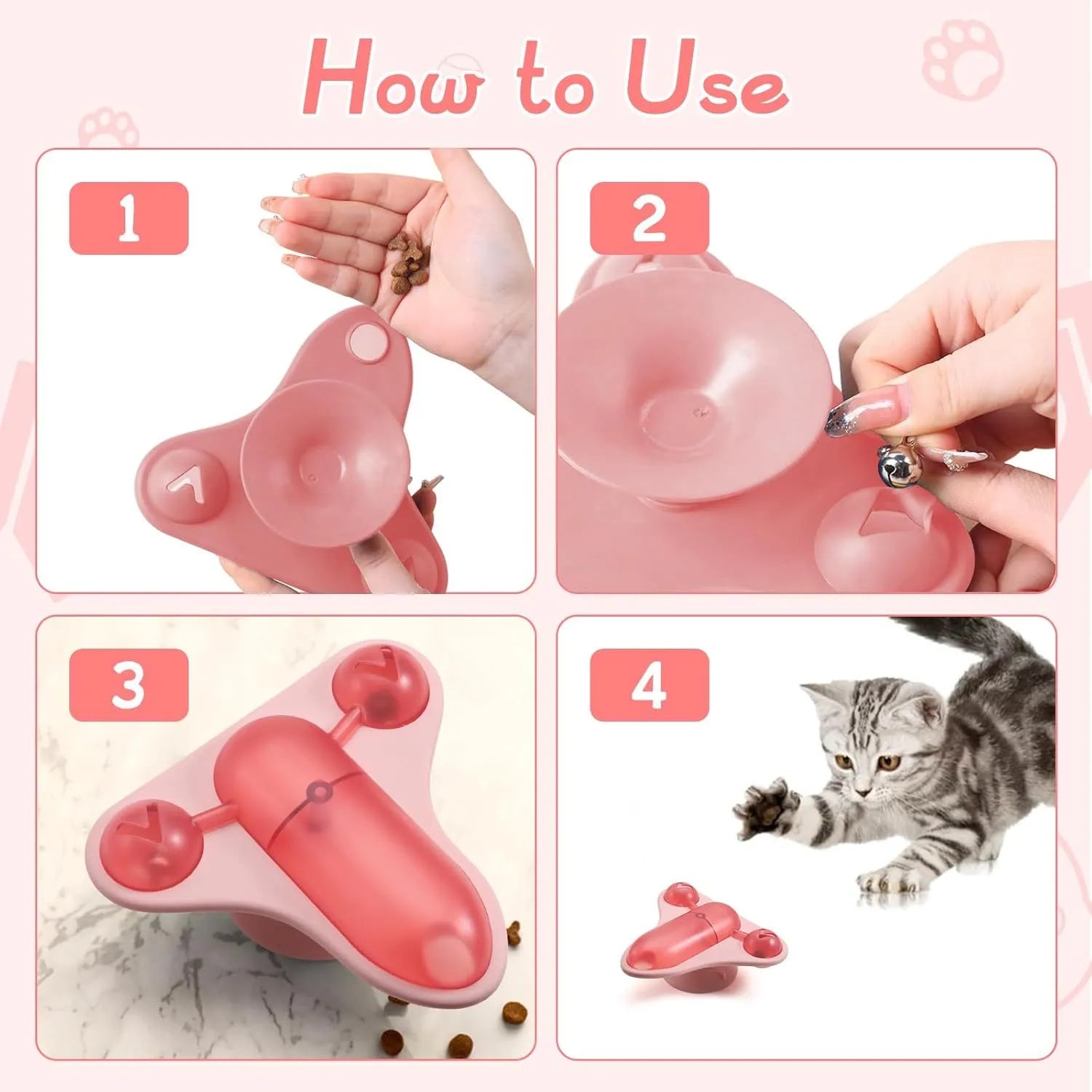 Blue interactive pet puzzle feeder toy with snack cabin, bell, and catnip on a suction cup base.