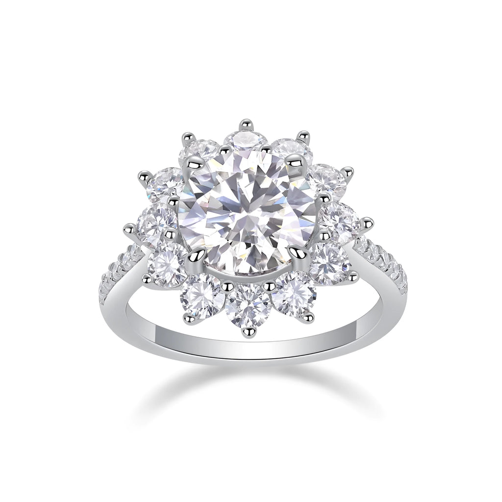 Sunflower 3 carat moissanite wedding ring set in platinum-plated S925 silver in gift box