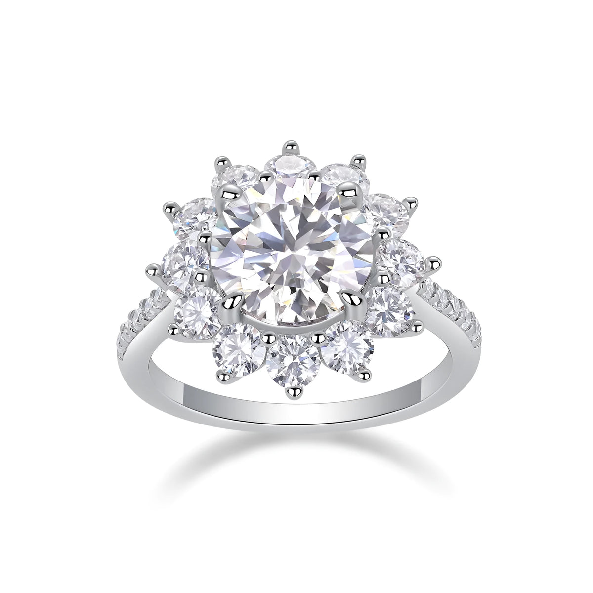 Sunflower 3 carat moissanite wedding ring set in platinum-plated S925 silver in gift box