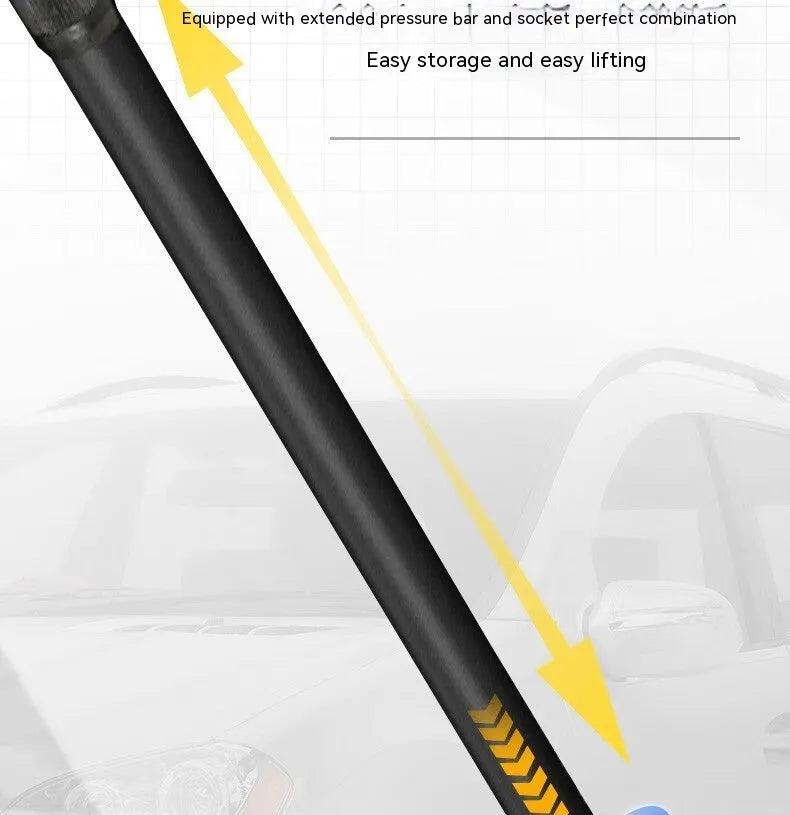 Horizontal hydraulic low car jack with handle for tyre changes on low-clearance vehicles
