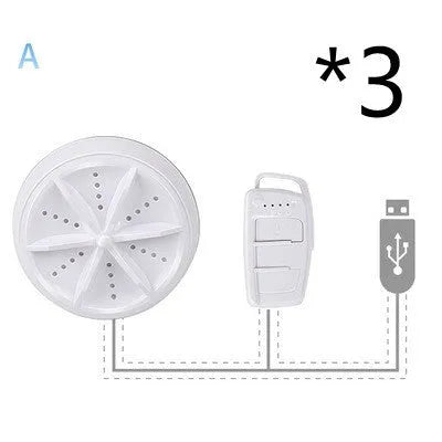 White portable turbo rotary mini washing machine for travel underwear 9x4.5cm USB powered