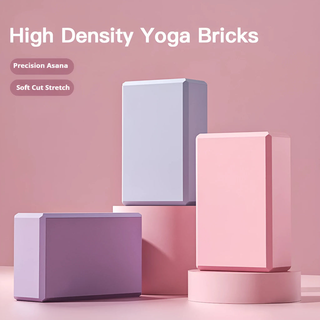 Solid colour EVA yoga block with grip ridges measuring 23x15x7.6cm