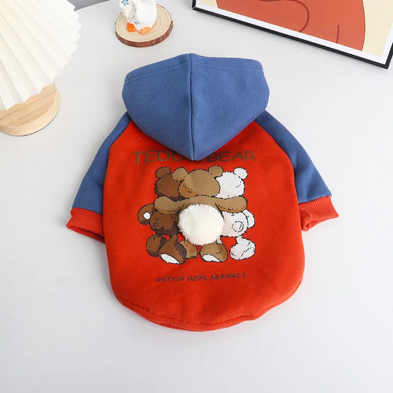 Red cotton dog jumper shown on a small to medium-sized dog, suitable for breeds like Teddy or Bichon.