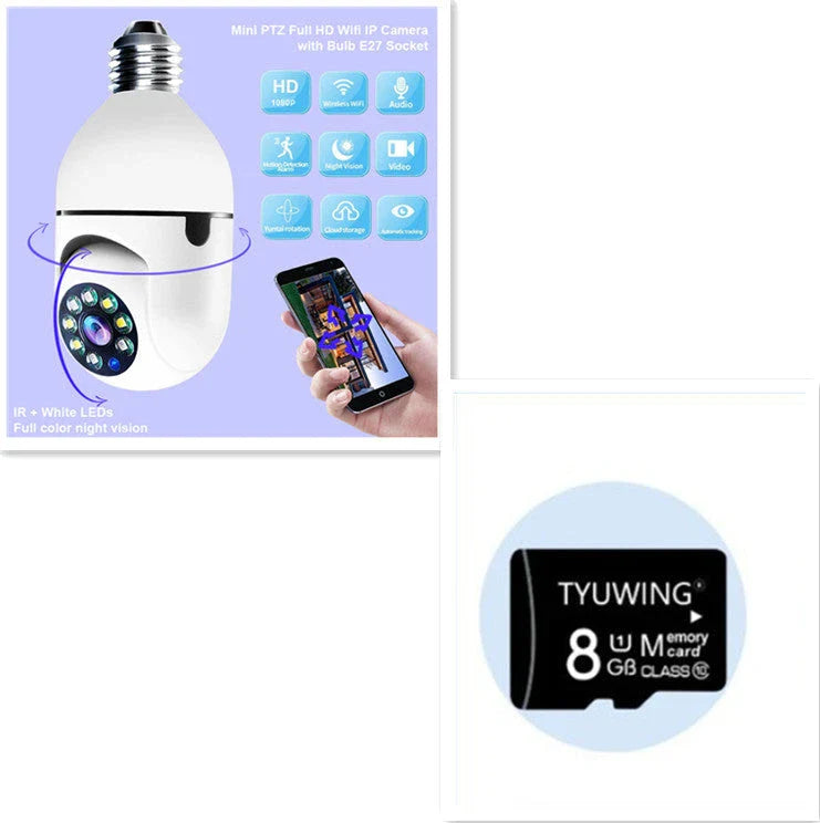 Alexa-enabled 1080P WiFi bulb camera with smooth pan and tilt, night vision, and voice control features