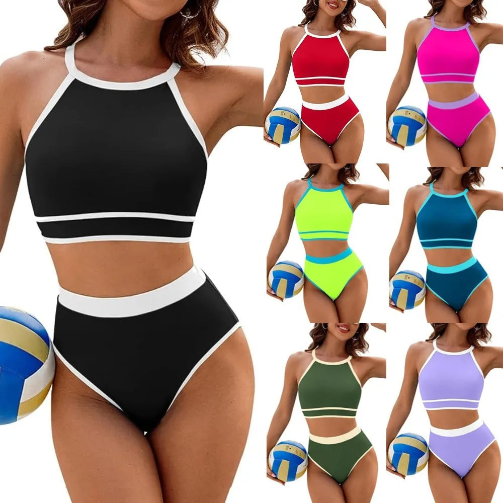 Women's solid colour minimalism bikini swimsuit in nylon, brief style, available in multiple colours and sizes