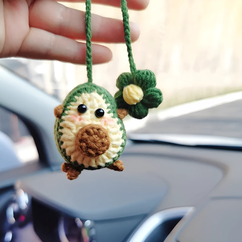 Handmade crocheted avocado rainbow flower car pendant ornament for vehicle interior decoration