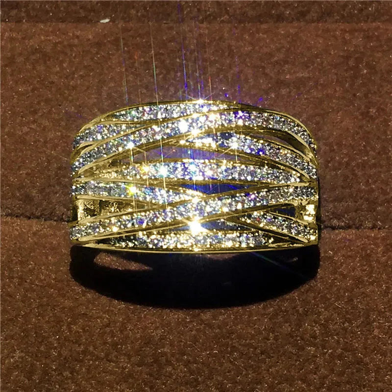 Women's geometric line ring white gold colour copper cubic zirconia size No 6