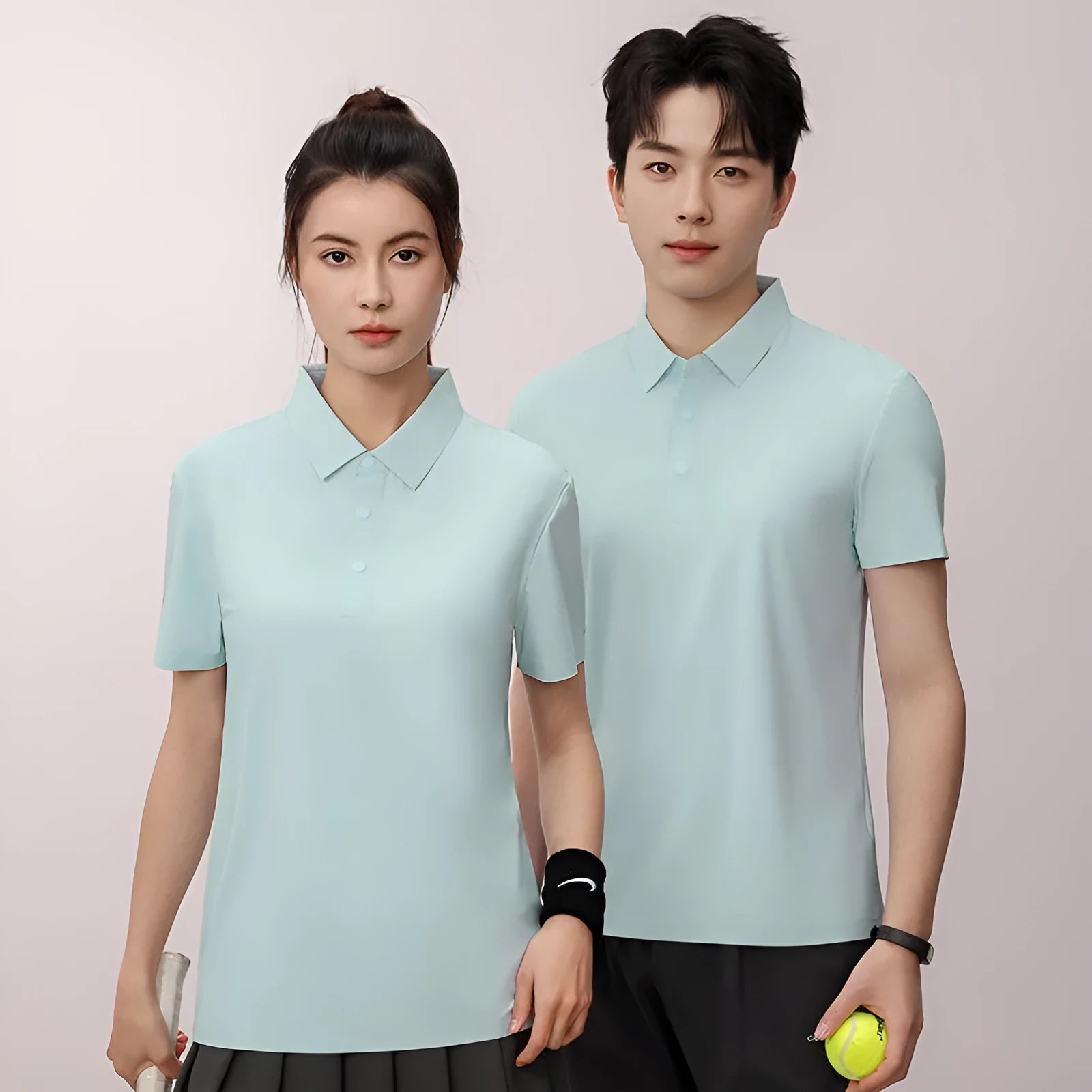 Seamless brocade polo shirt in apple green for summer running and golf