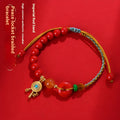 Hand-woven cinnabar peace blessing bracelet in emperor red sand colour with geometric national style design
