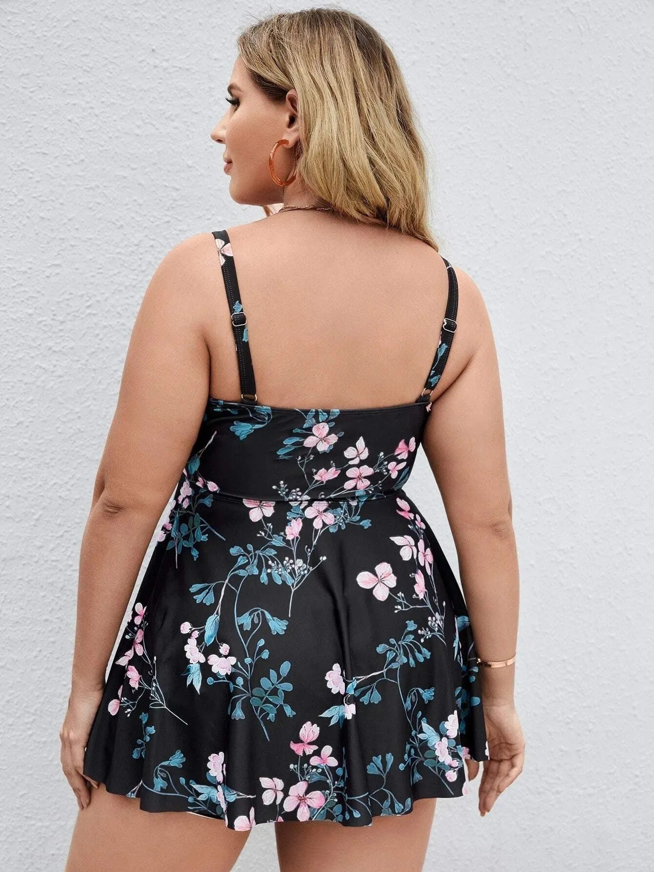 Women's one-piece swimsuit with split colour floral printing pattern in high elasticity fabric