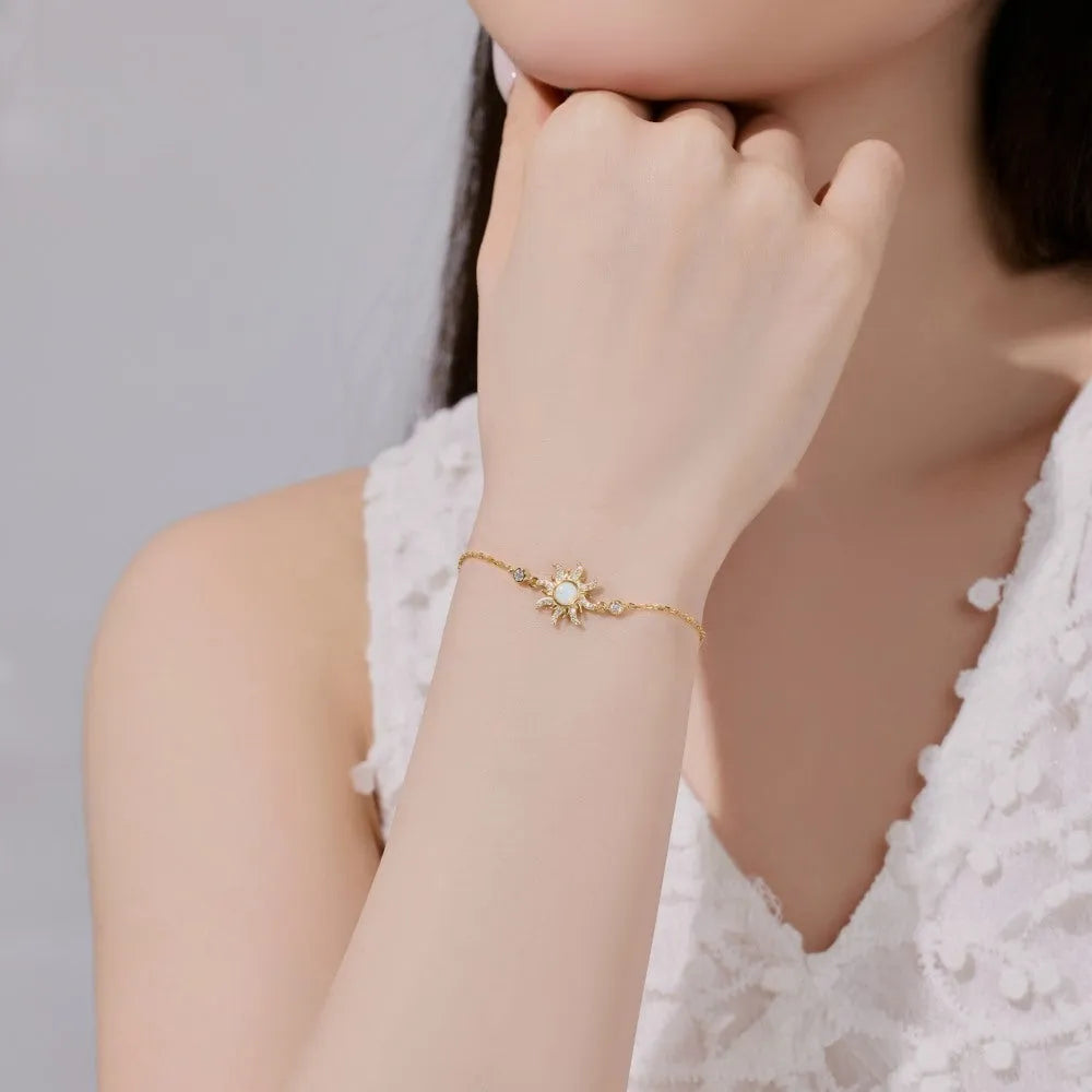 S925 sterling silver bracelet with opal and zircon in sunflower design starry compass motif