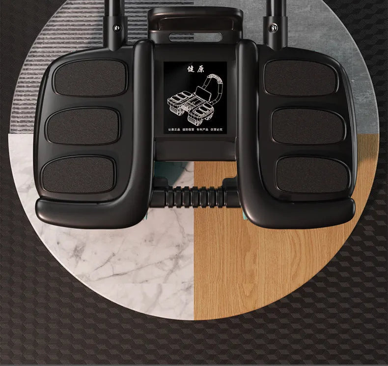 Orange four-wheel abdominal roller with elbow support pads and automatic rebound mechanism.