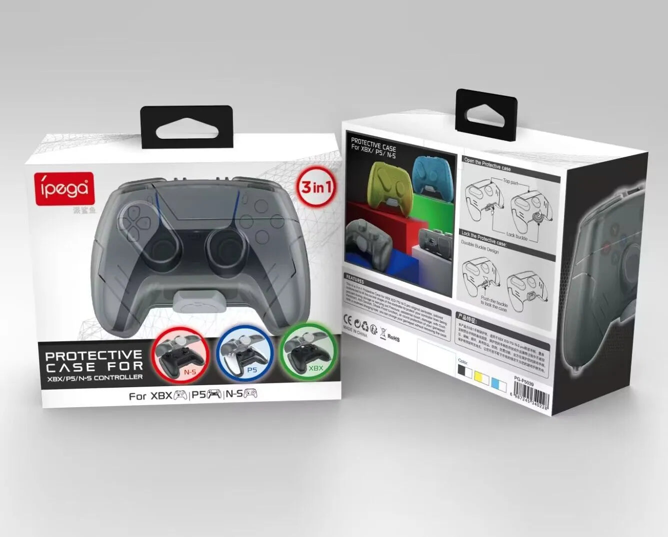 Transparent grey hard plastic game controller storage case showing inside space for controller