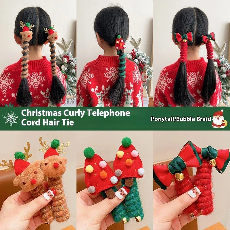 Festive Christmas Hair Ties with designs like jingle bells, Christmas trees, and reindeer - fun holiday accessories for girls