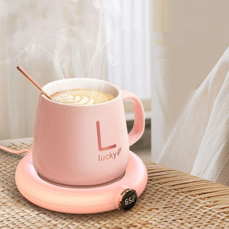 Sleek coffee warmer pad with consistent heating to keep drinks hot and flavorful