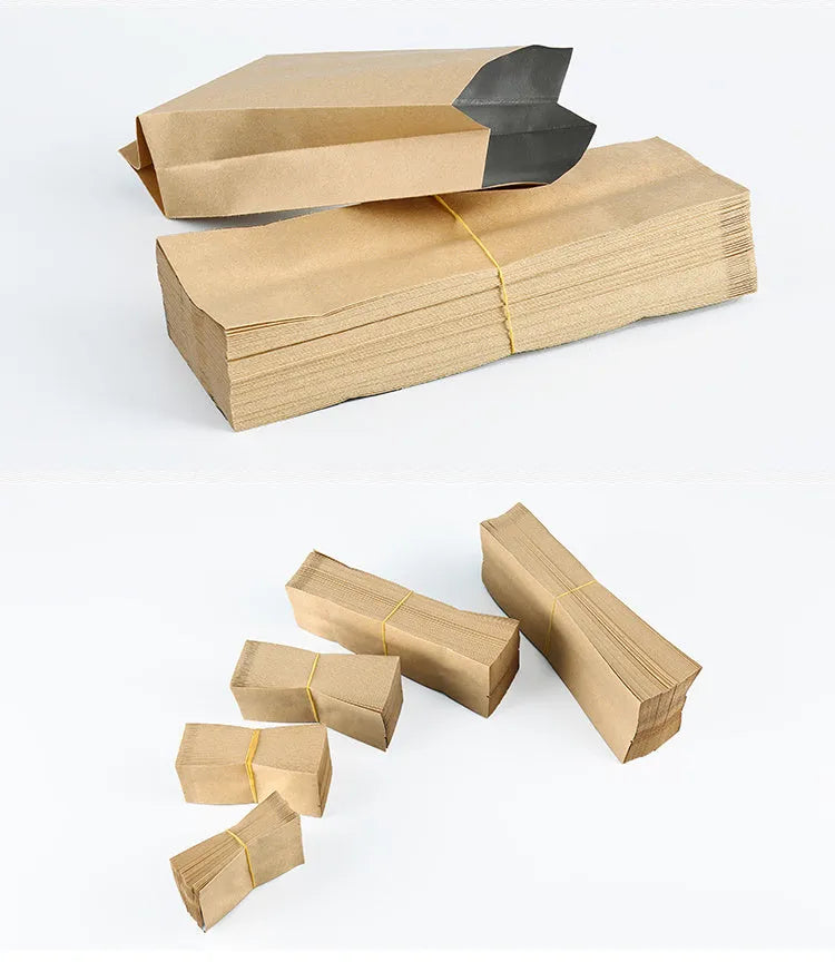 Yellow kraft paper tin foil bag with aluminum foil interior for snack food packaging
