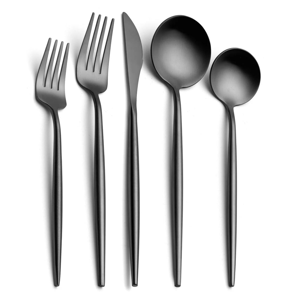 Stainless steel 5-piece Portuguese steak tableware set with sisal burnished finish in multiple colour options