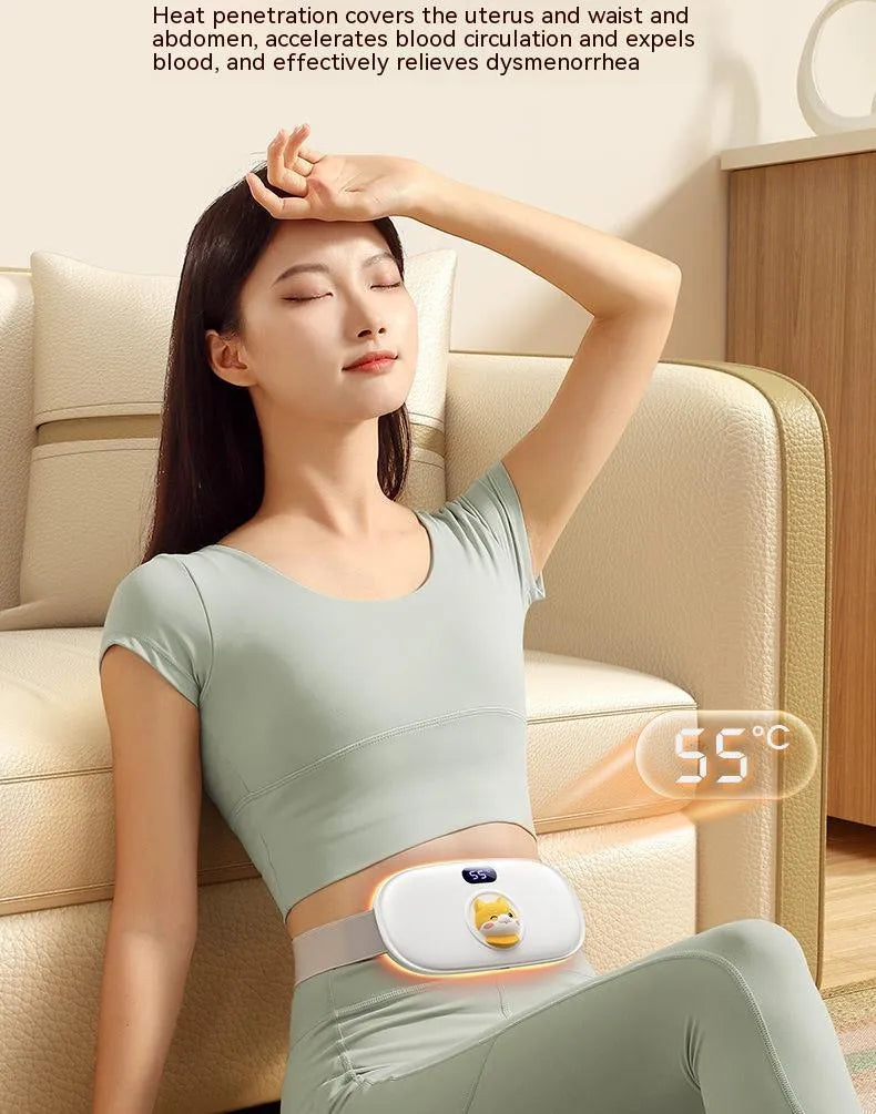 Rechargeable stomach heating pad with 2000mAh battery, adjustable 45-65°C heat, ABS flannel construction in cute cat beige