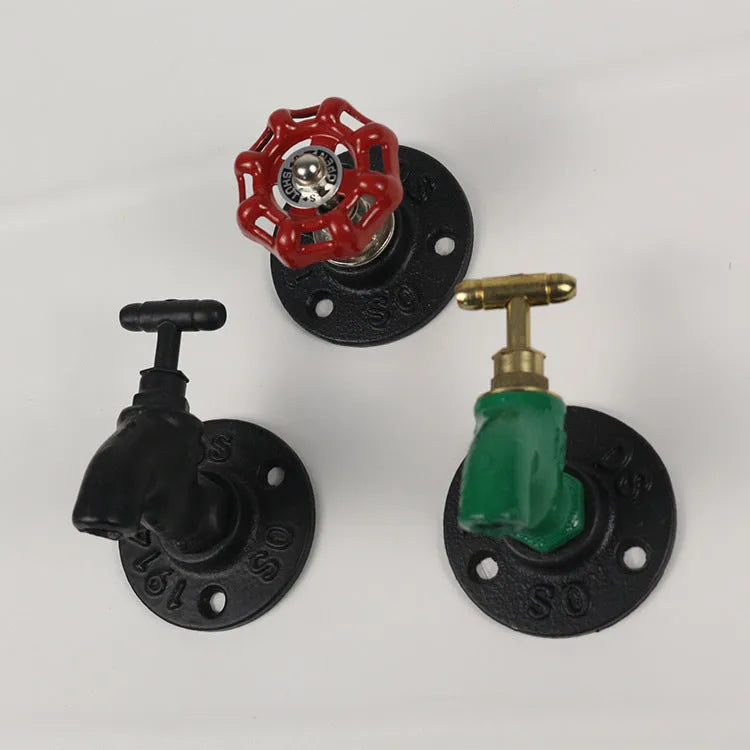 Metal water pipe style wall hook for towels in black, green, or red with a polished finish